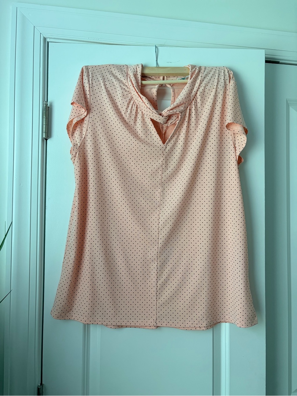Grace & Lace Peach Polka Dot Keyhole Flutter Sleeve Blouse